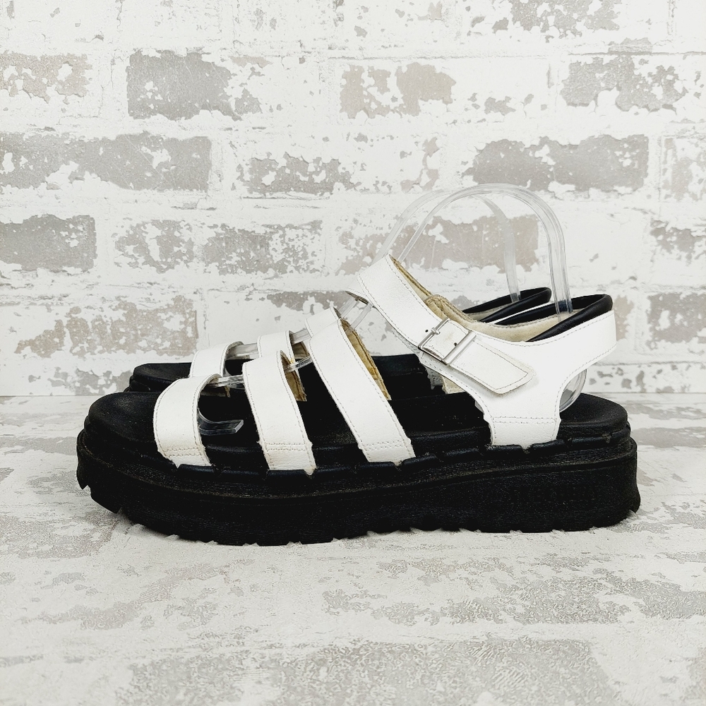 Skechers White Strappy Platform Sandals with Black Sole